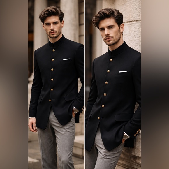NABOB Diwan Saheb Black Military Nehru Coat Gold Buttons Sz 40